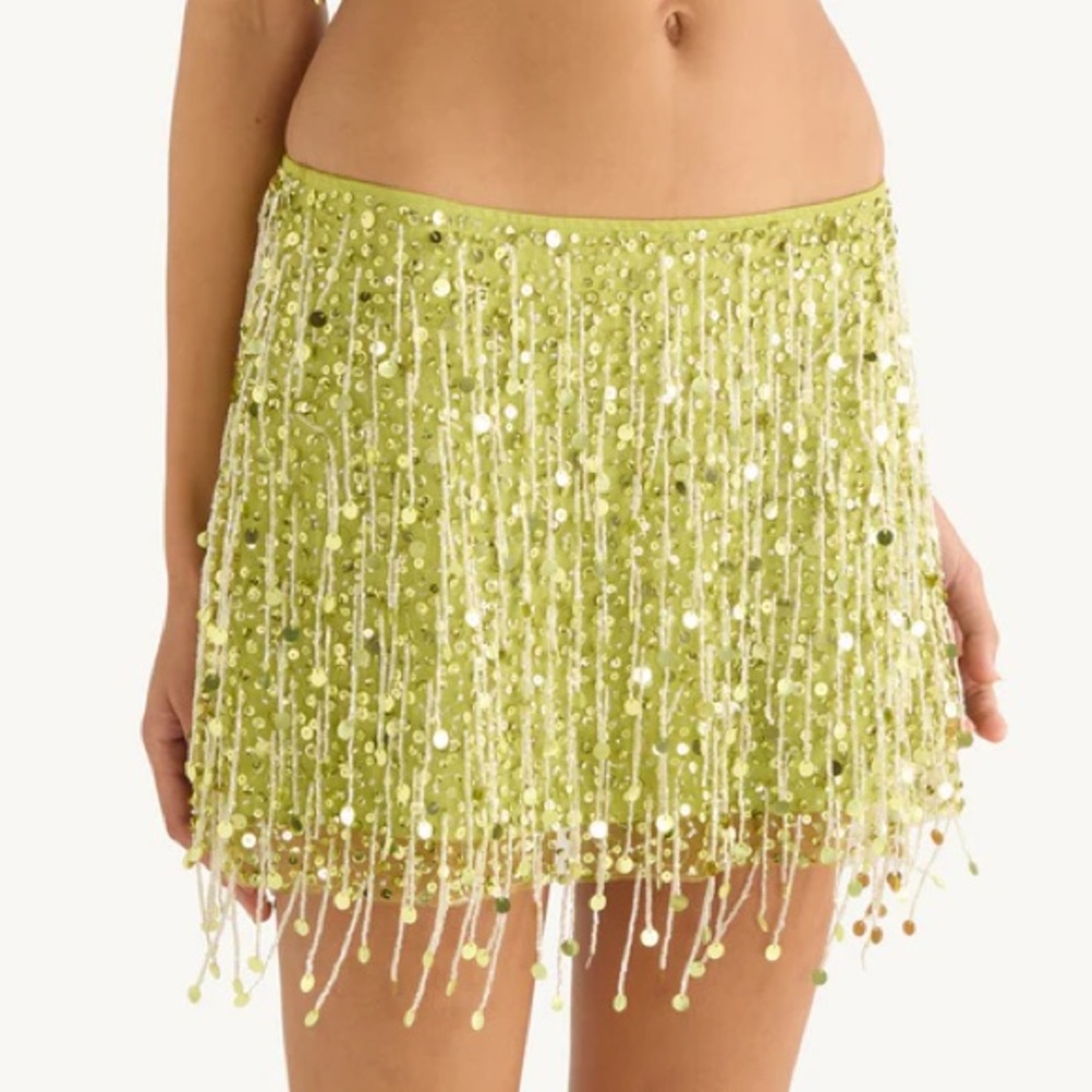 Asta Resort Yasmin Hand Beaded Mini Skirt - Size XS Chartreuse